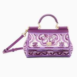 Dolce & Gabbana Maiolica violet and white top-handle  cotton and leather bag